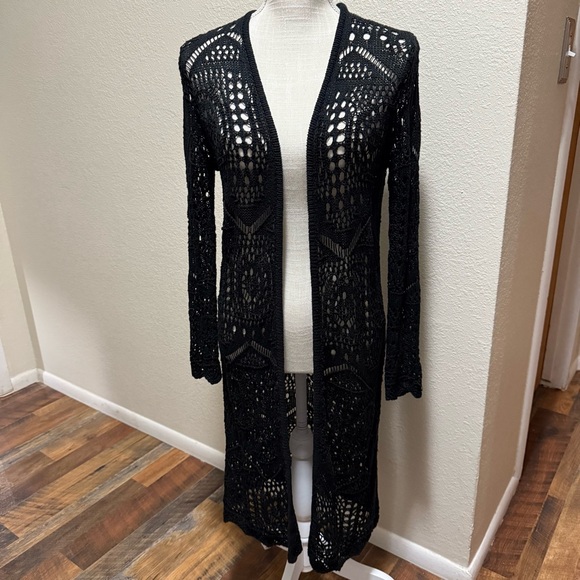 Chelsea & Theodore open front crochet black cardigan - Size Small - Picture 1 of 13